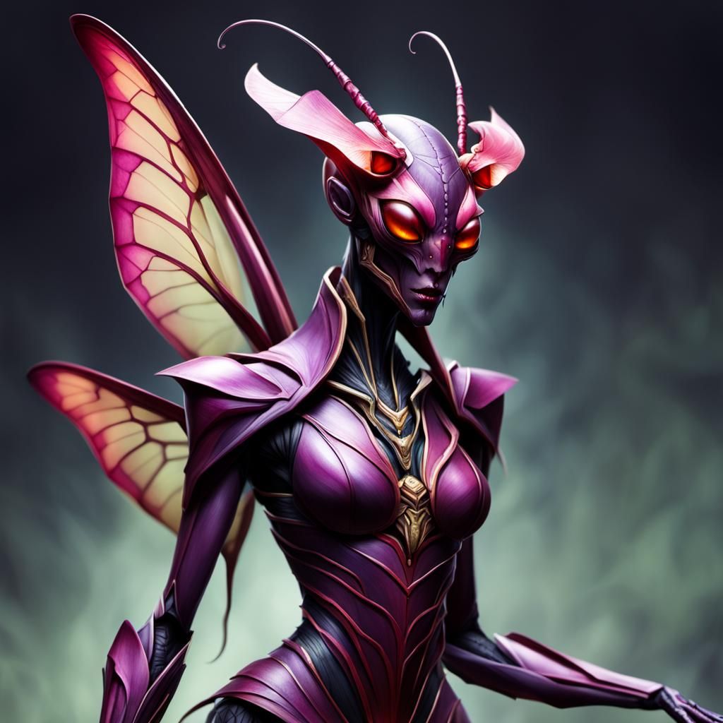 Dark Fantasy Orchid Mantis Woman Portrait