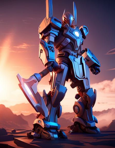 Asgardian Mecha Warrior with High-Tech Axe