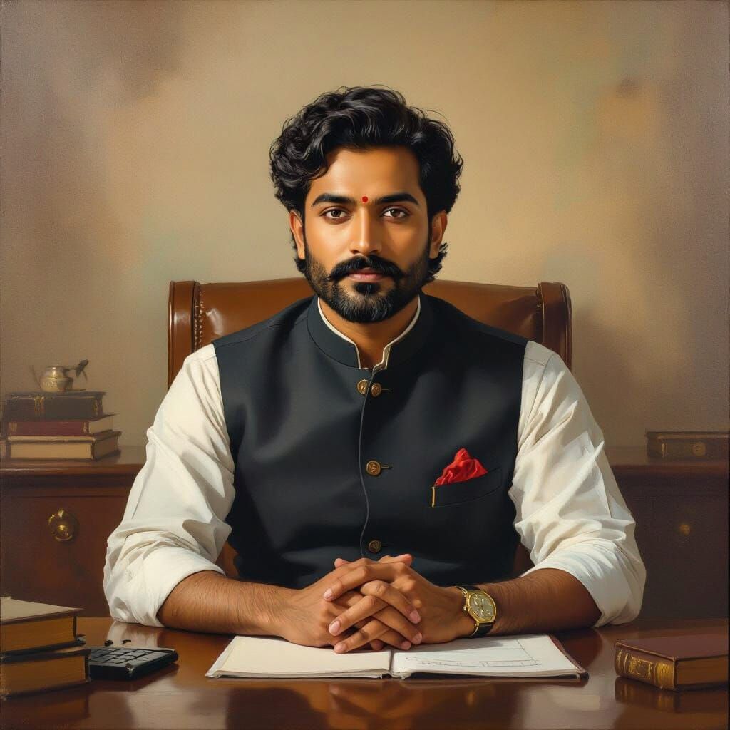 Indian Style Painting Of A Thoughtful Software Engineer