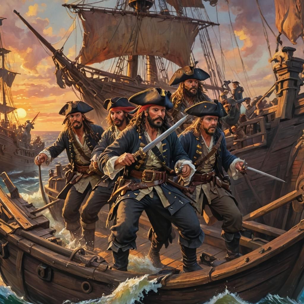 Pirates Disembarking: A Gouache Style Impressionist Painting
