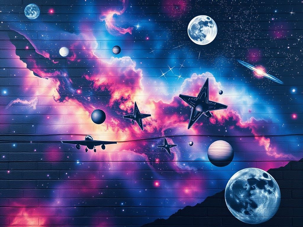 Galactic Street Art Illusion on Store Wall