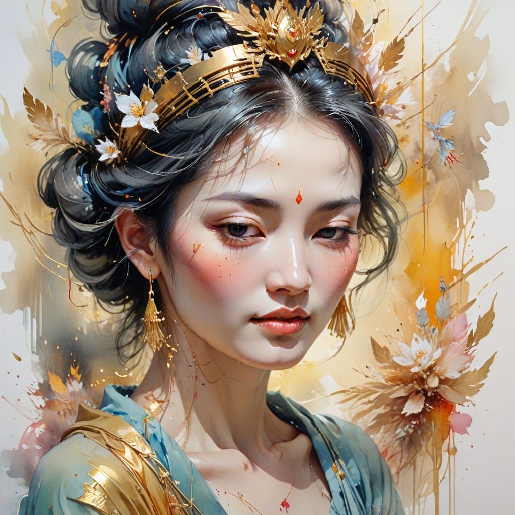 Dreamlike Watercolour Portrait of Guishan Guanyin