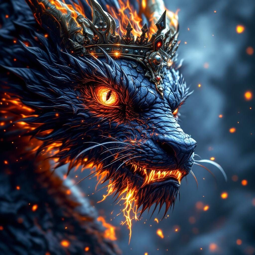 Mystical Dragon with Lion Crown in Dark Fantasy