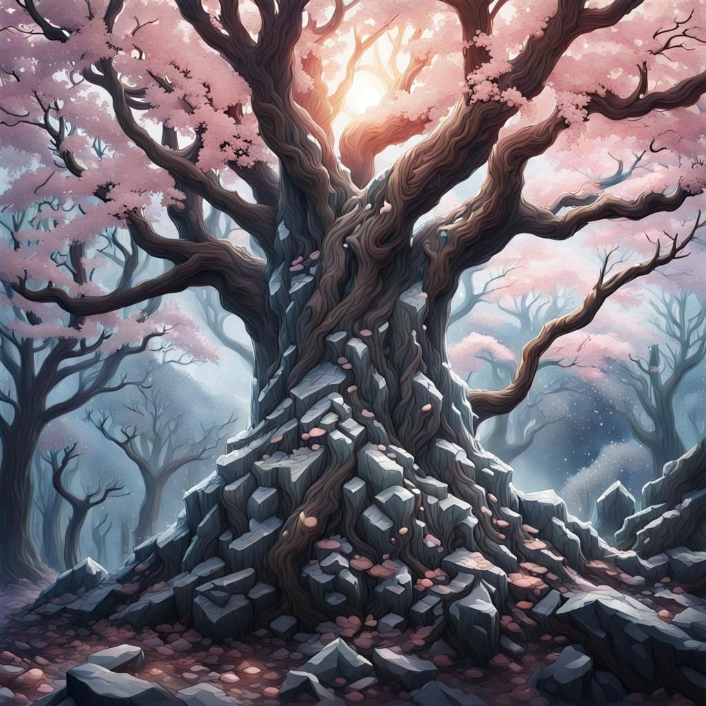 Crystalline Trees in Anime Key Visual Style