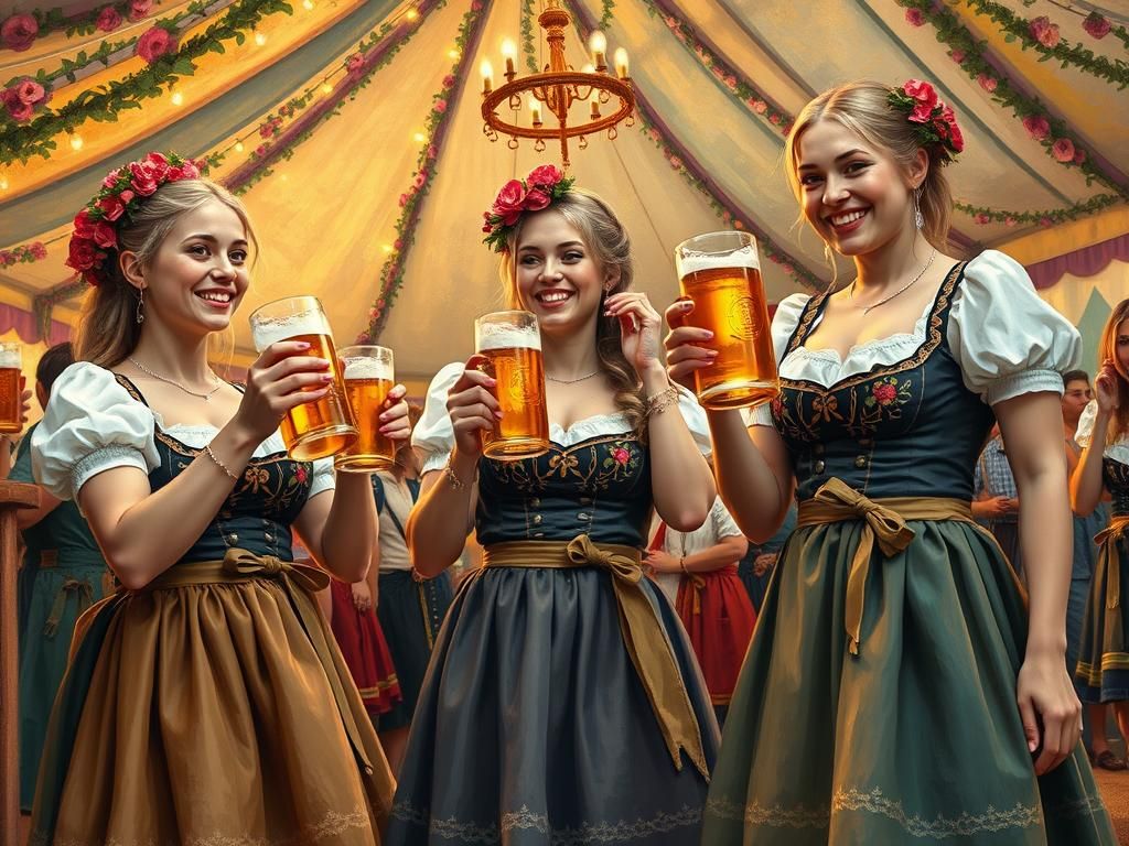 Oktoberfest Celebration with German Ladies, Impressionistic ...