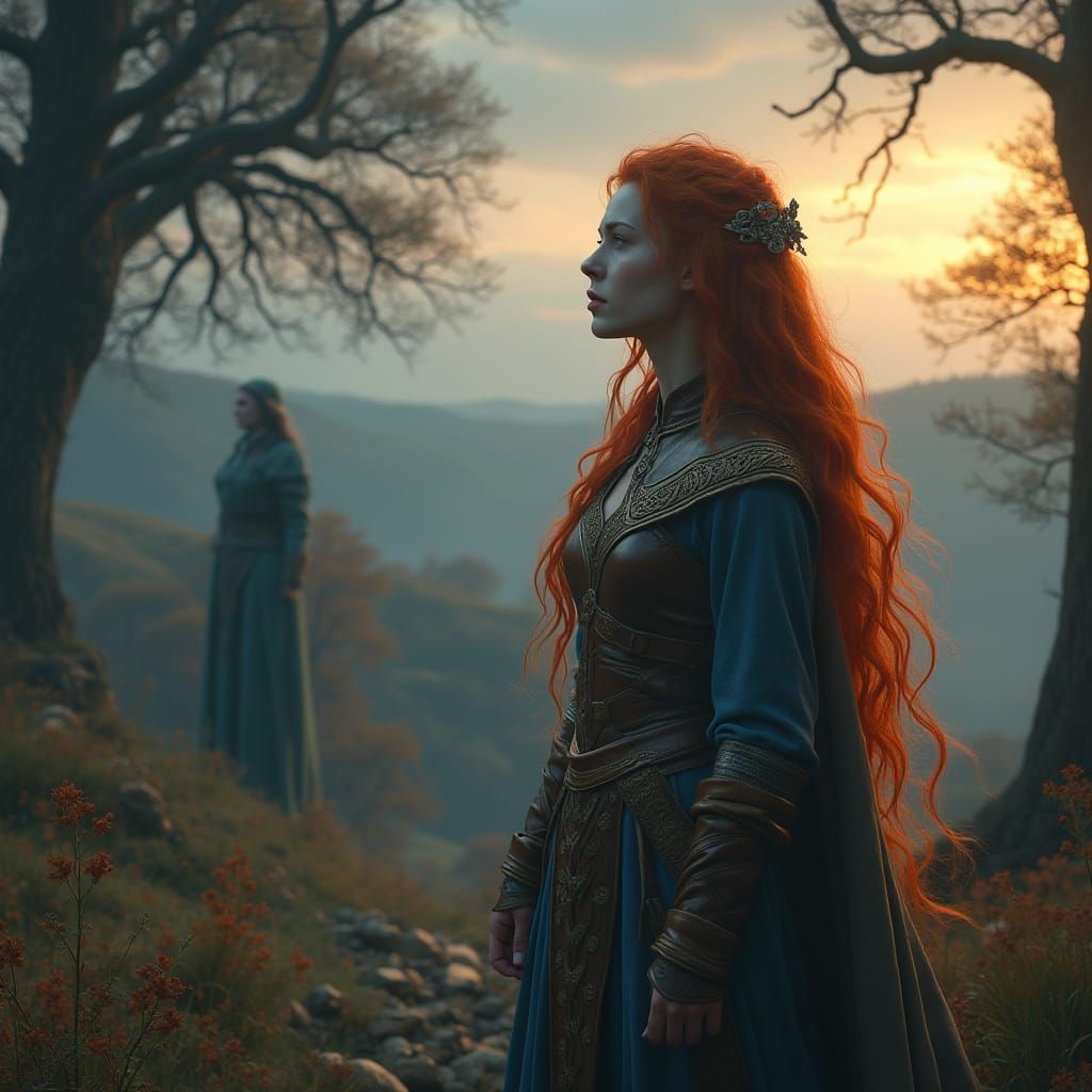 Celtic Warrior Queen in Autumnal Glen with Ancient Magic