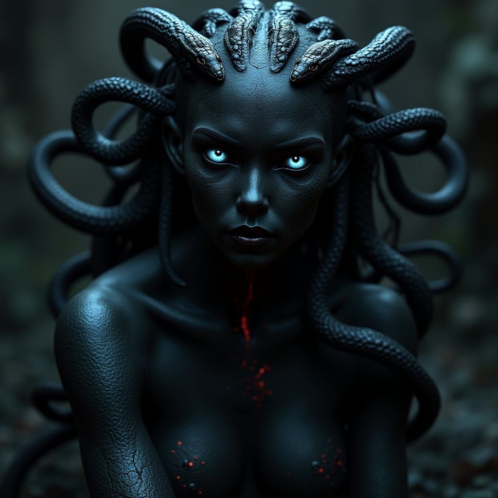 Menacing Medusa with Snakes and Glowing Eyes