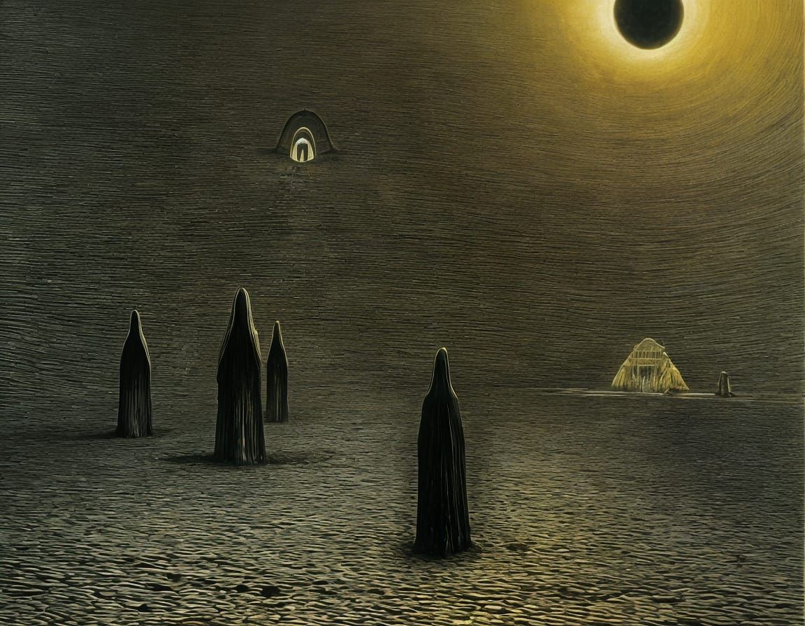 Surreal UFO at Night on Deserted Beach