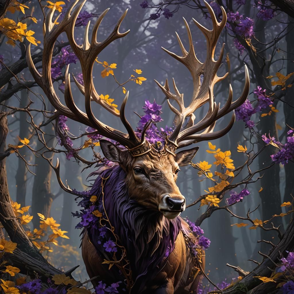 Elk in Dark Fantasy Art Nouveau Style
