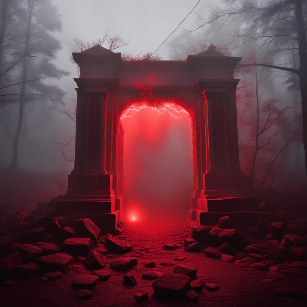 Eerie Portal to Hell in Dim Red Light