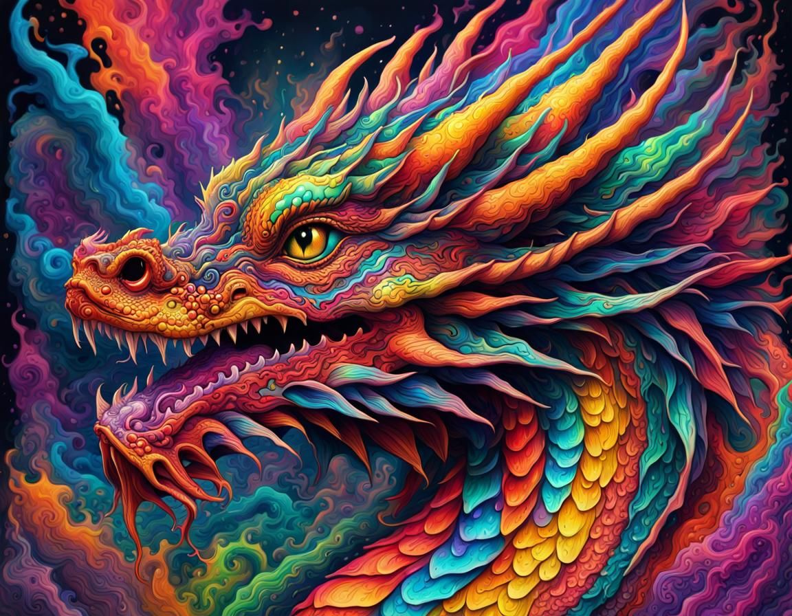 Psychedelic Dragon in Hyperdetailed Splash Art