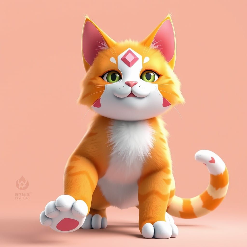Vibrant Anime-Inspired Orange Tabby Cat in 3D Illustration