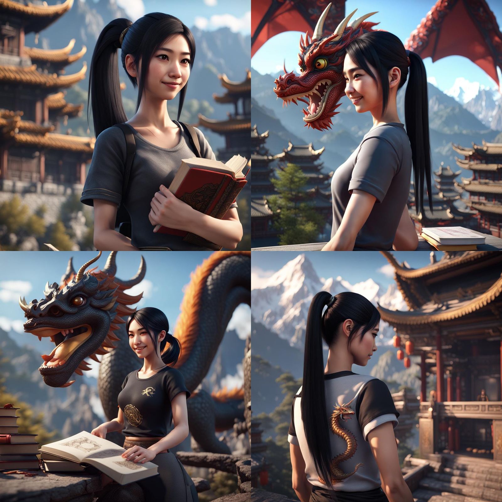 Girl with Dragon in 3D Game Cinematic Style