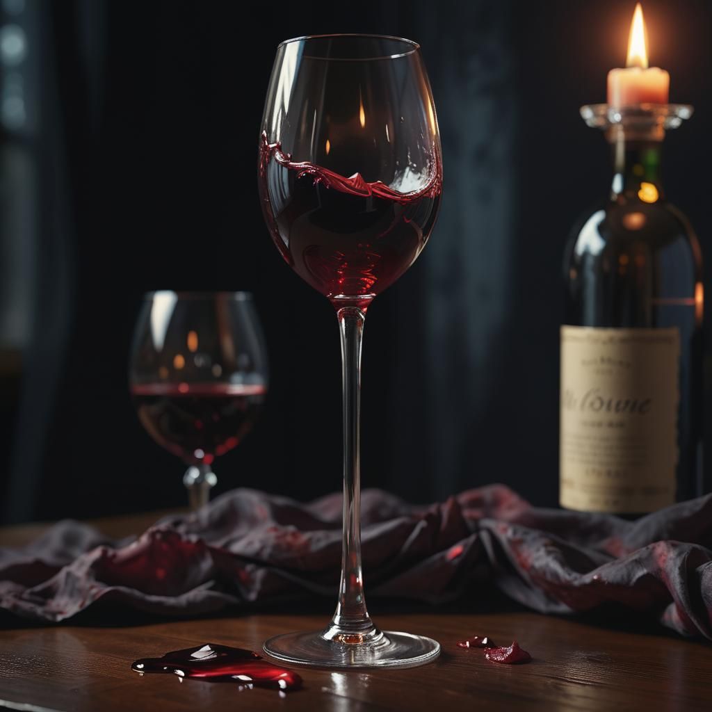 Sensual Wine Glass Still Life in Digital Art Style