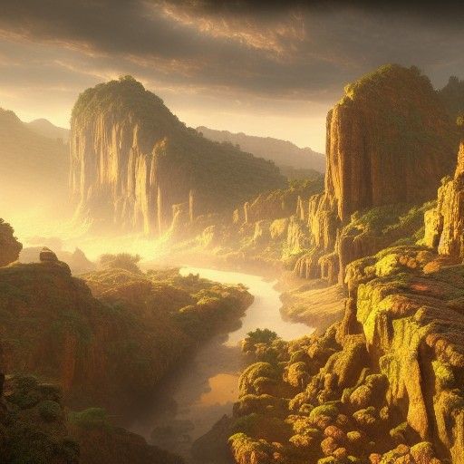 Misty Canyon After Rain: Detailed Matte Painting