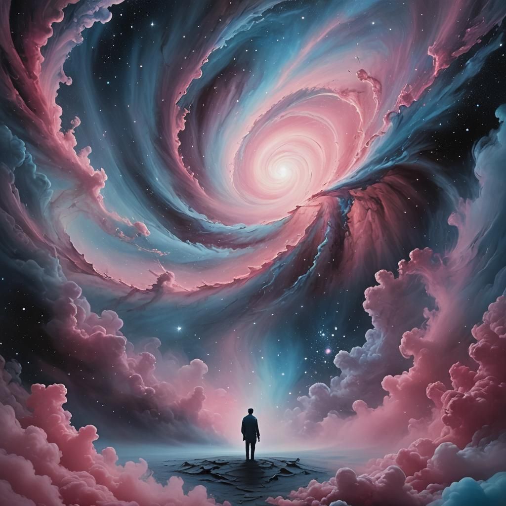 Surreal Figure in Pink and Blue Nebulae