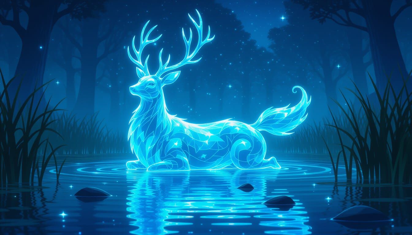 Ethereal Water Creature in Enchanted Forest Lake