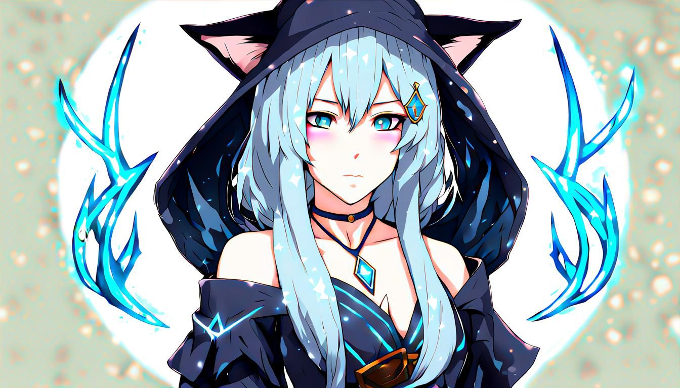 Anime Sorceress with Cat Ears Casting Rune Magic