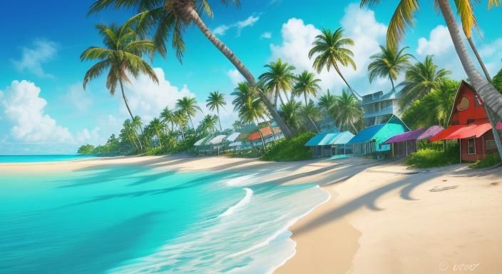 Tropical Island Sunset in Vibrant Street Art Style