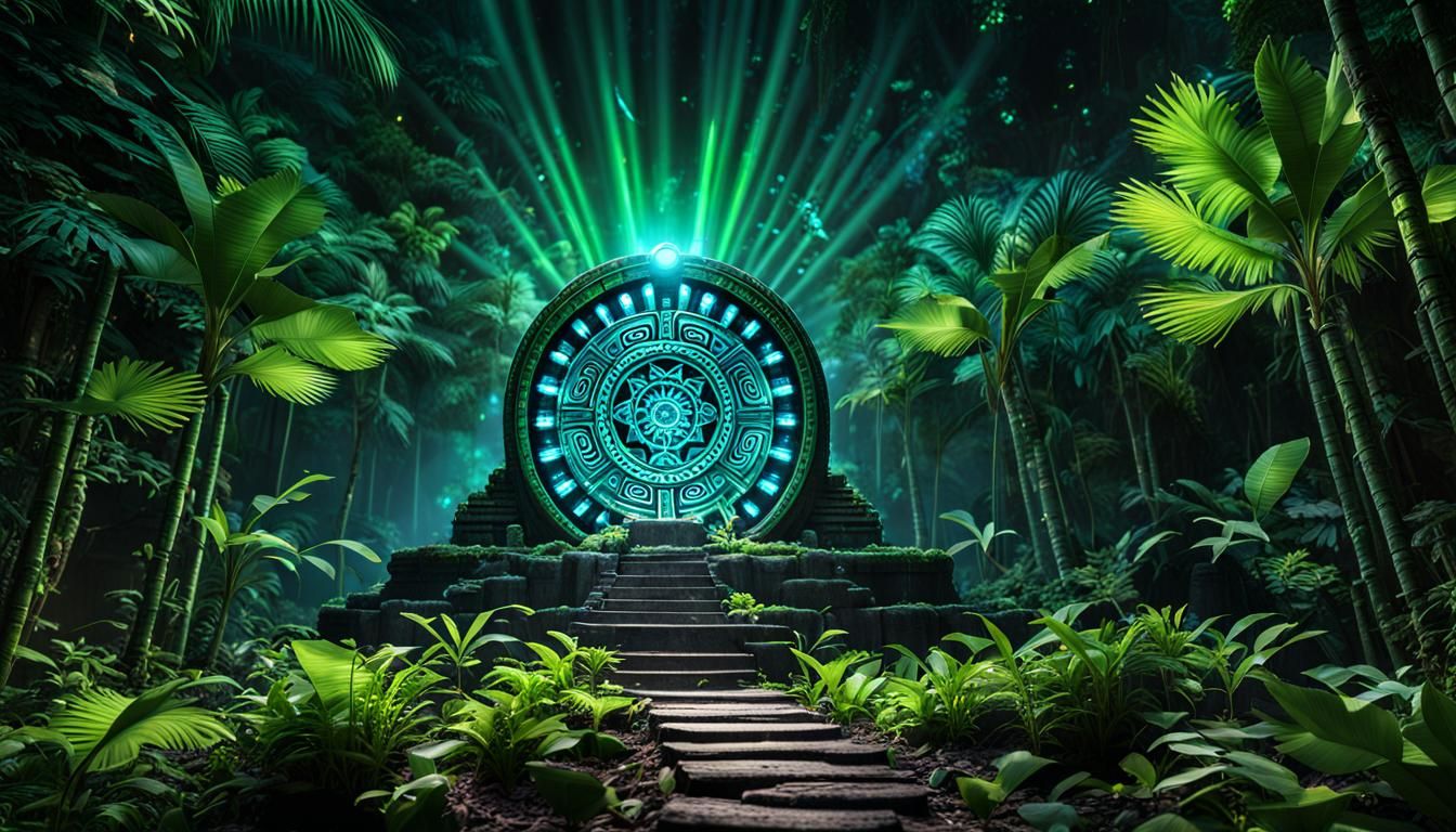 Dark Jungle Mayan Stargate in Nuclearpunk Concept Art