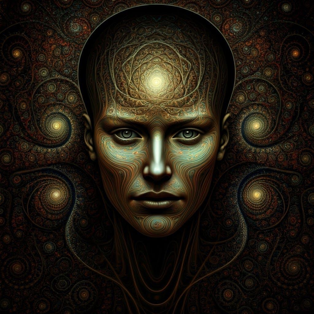 Surreal Fractal Portrait in Biomechanical Style