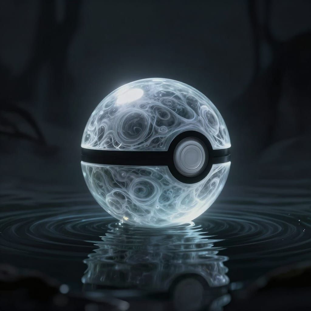 Soul Crystal Pokeball on Water with Ominous Shadow