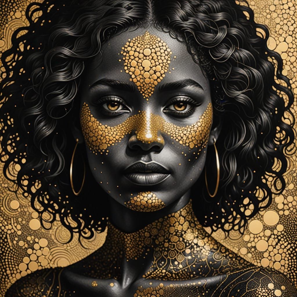 Golden Goddess in Intricate Stippling Style