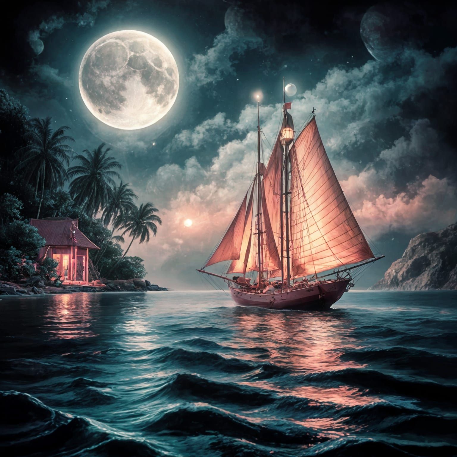 Silver Moonlit Cove: A Winslow Homer Inspired Dreamscape