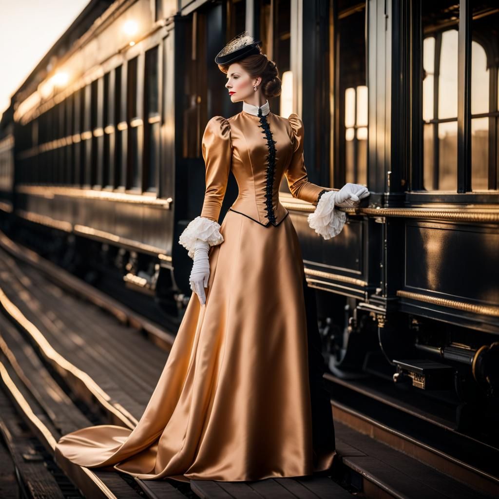 Elegant Woman Ready to Board 1890s Train