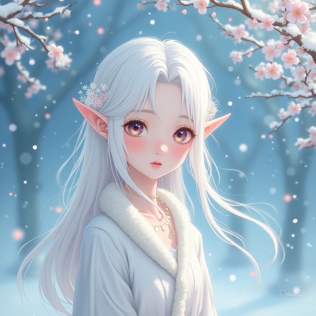 Winter Elf Maiden in Whimsical Winter Wonderland