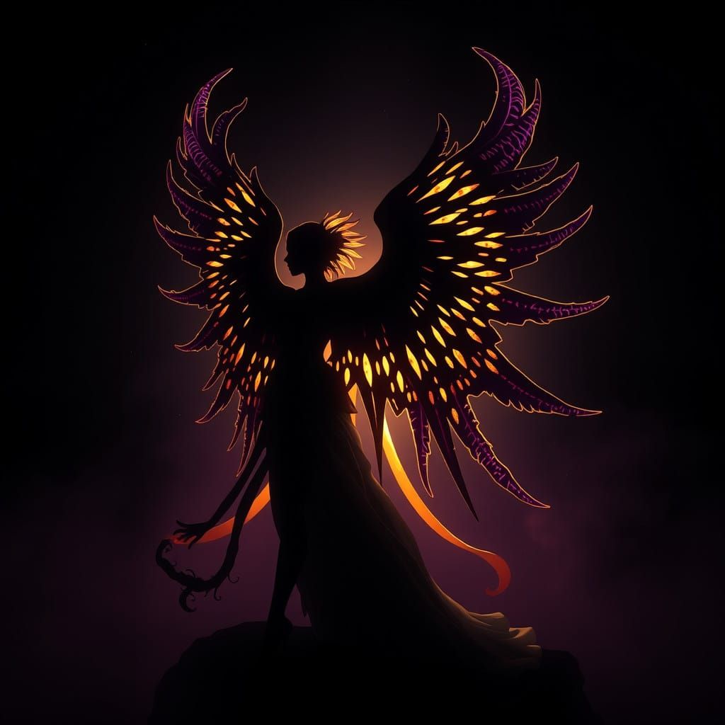 Dramatic Dark Fantasy Silhouette in Art Nouveau Style