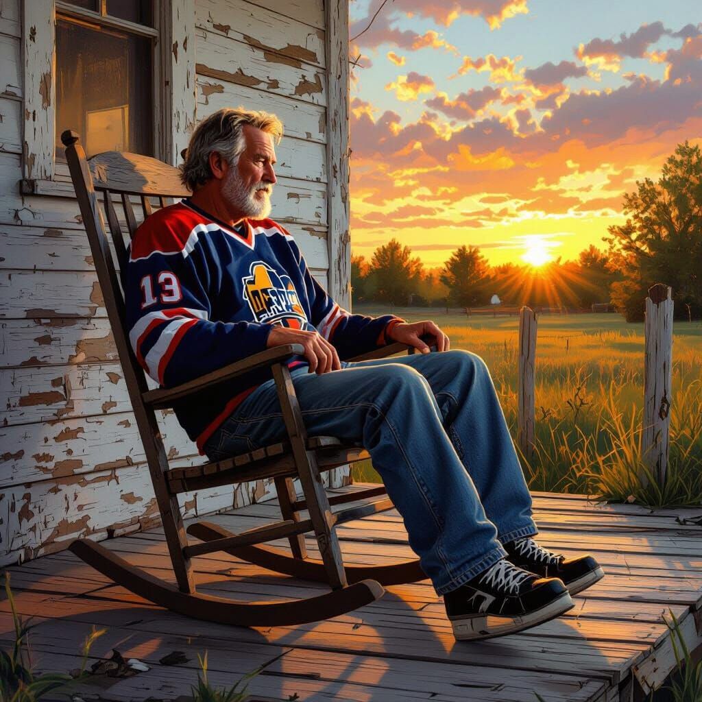 Old Hockey Player's Sunset Tales: Fantasy Concept Art