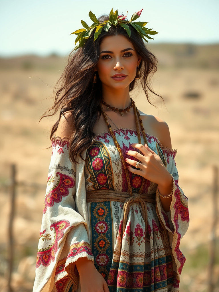 Bohemian Princess in Sunlit Meadow