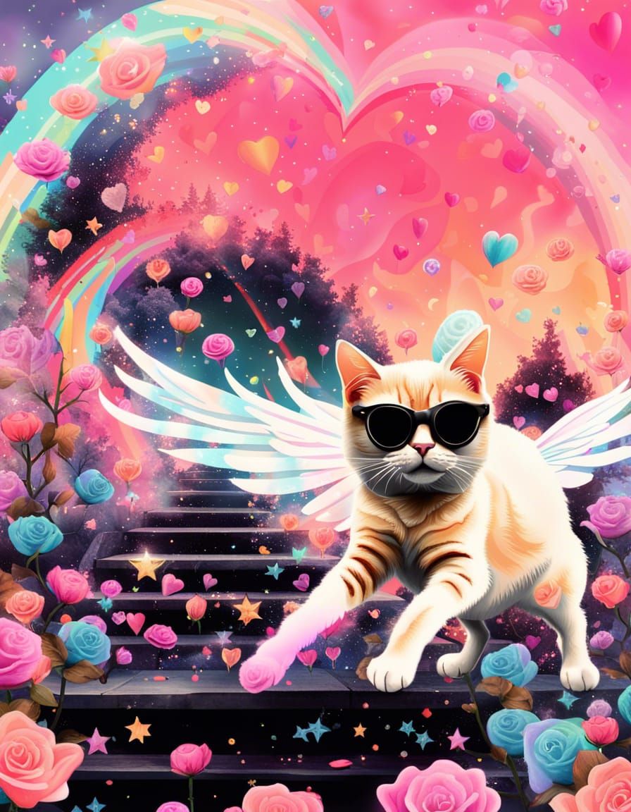 Winged Cat in Mystical Garden: Splash Art