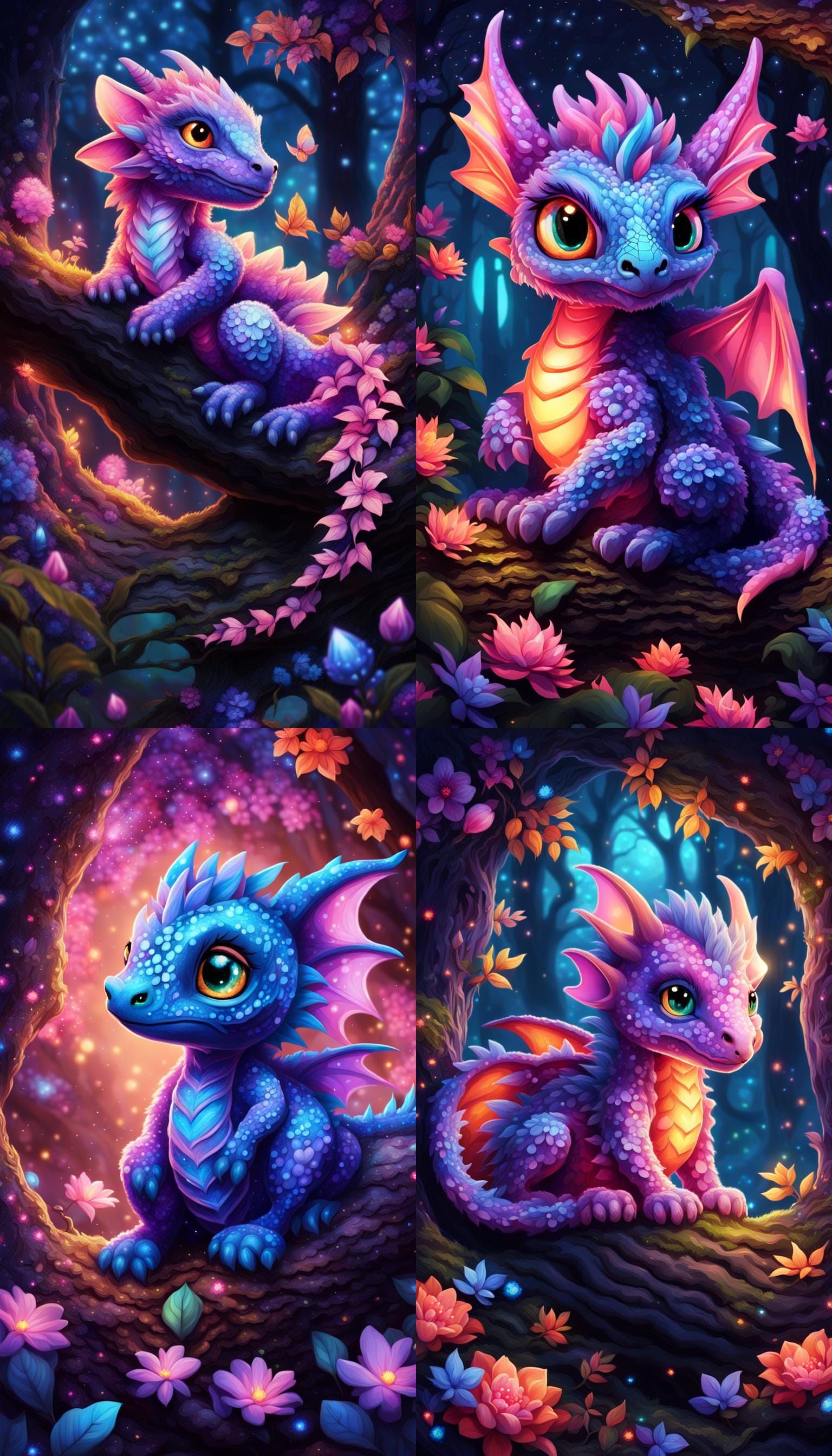 Neon Magic Forest: Baby Dragon in Graffiti Art