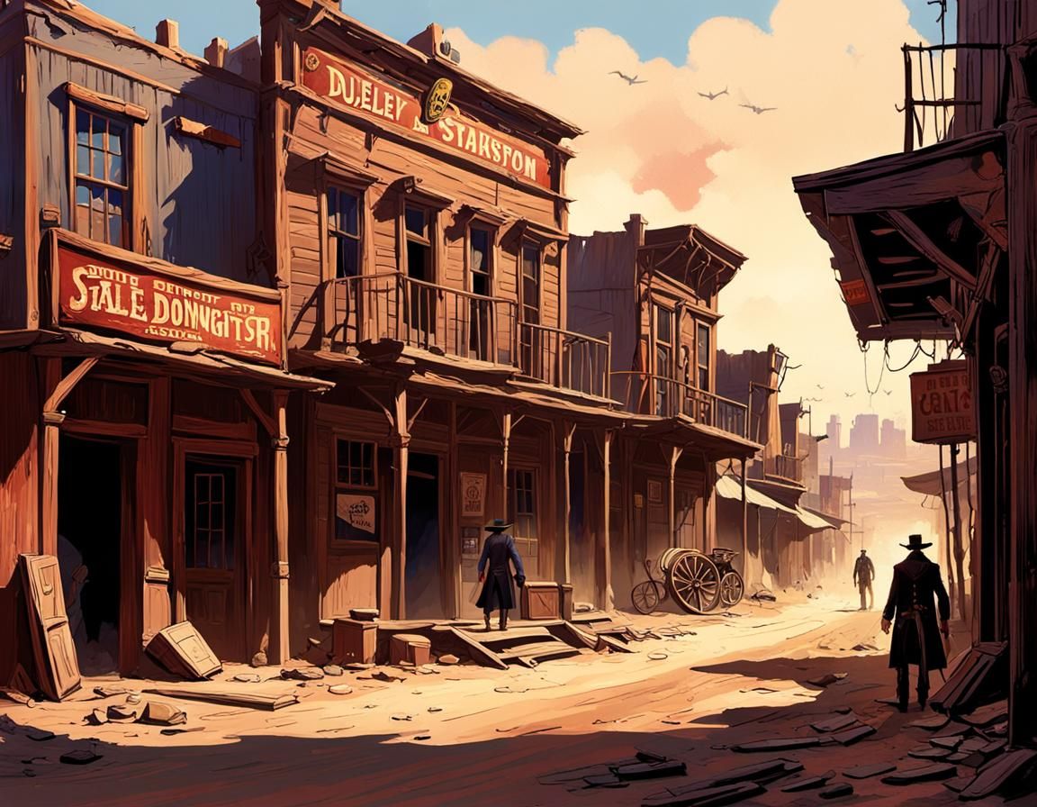 Western Gunslinger Duel in Desert Town, Matte Painting