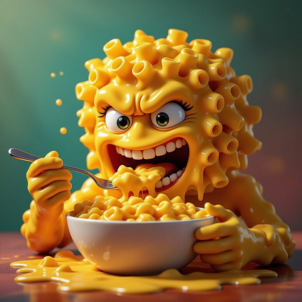 Mac and Cheese Figure Eats Mac and Cheese in Splash Art