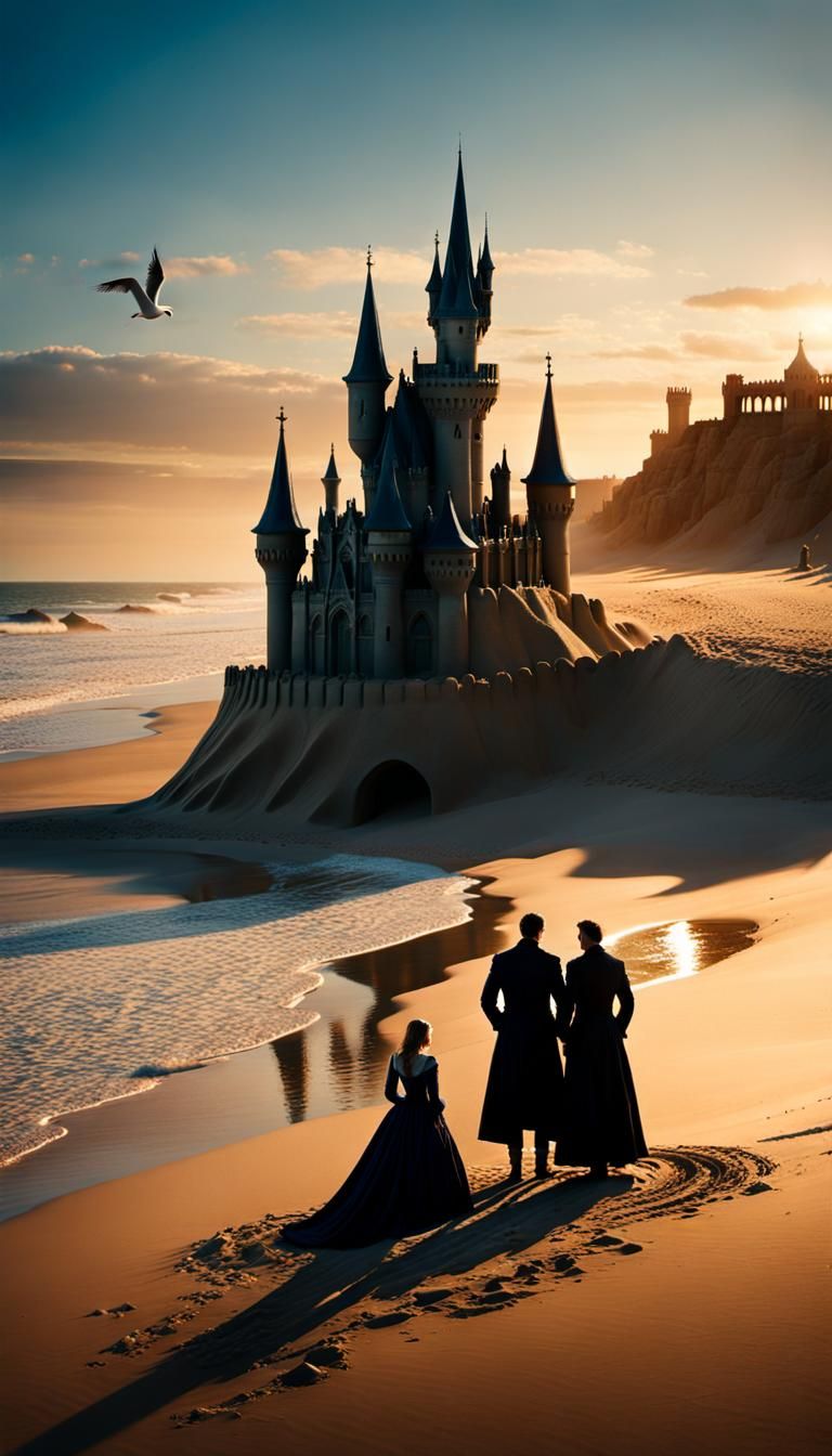 Gothic Vampires Build Sandcastles at Sunset