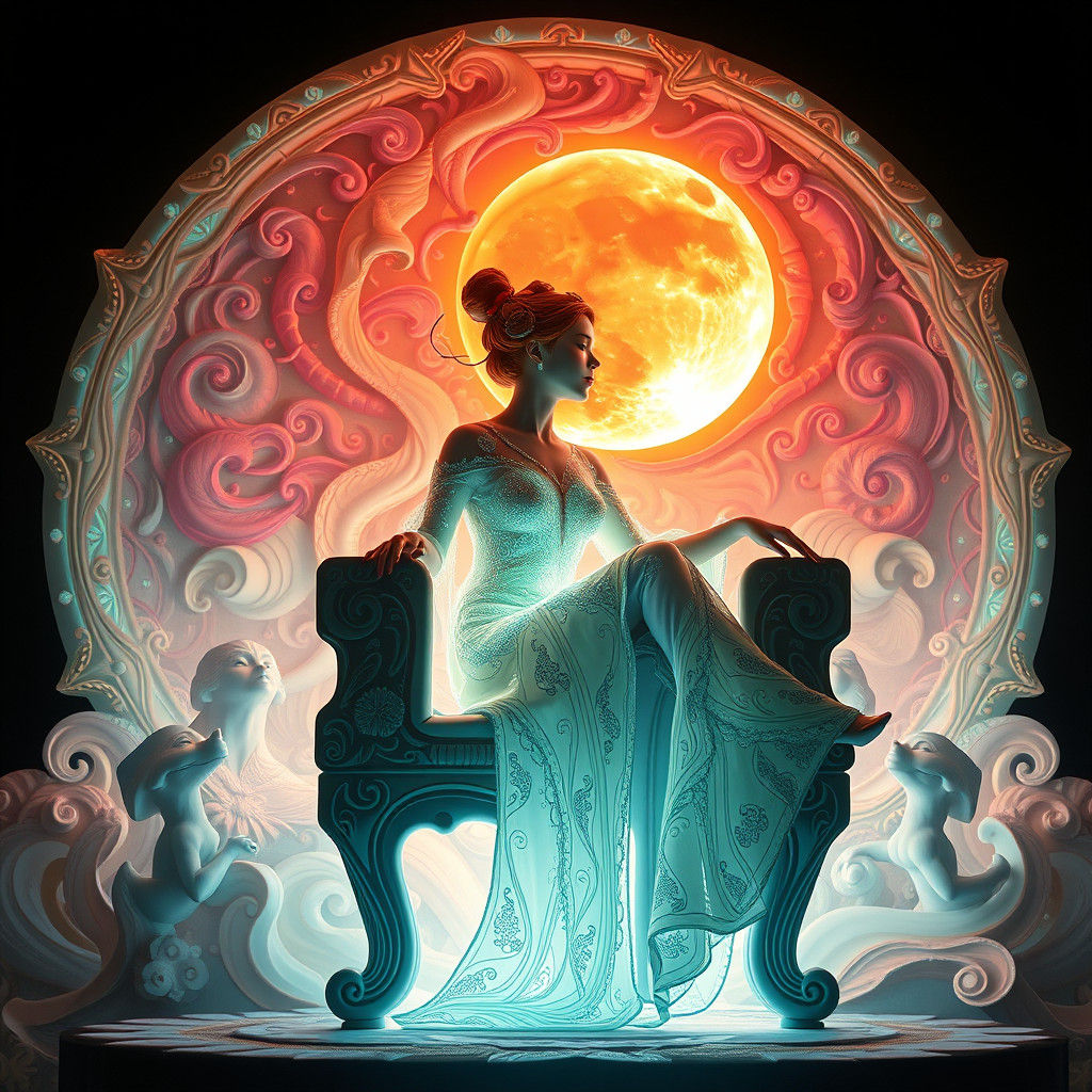 Woman of Light in Surreal Luminescent Chair