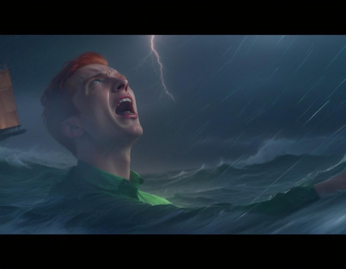 Boy Falls Overboard During Storm: A Futuristic Scene