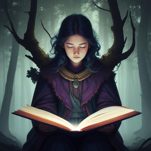 Magical Forest: Child Reading Glowing Book, Concept Art