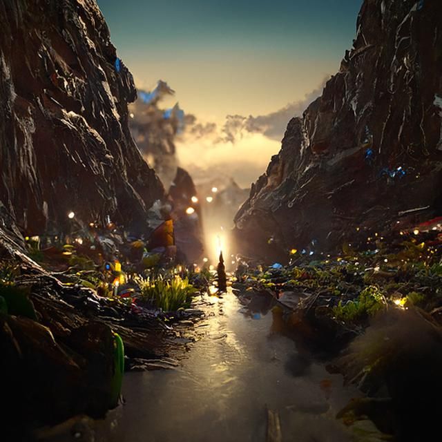 Ethereal Silhouette: Mountains and Aurora in Fantasy Landsca...