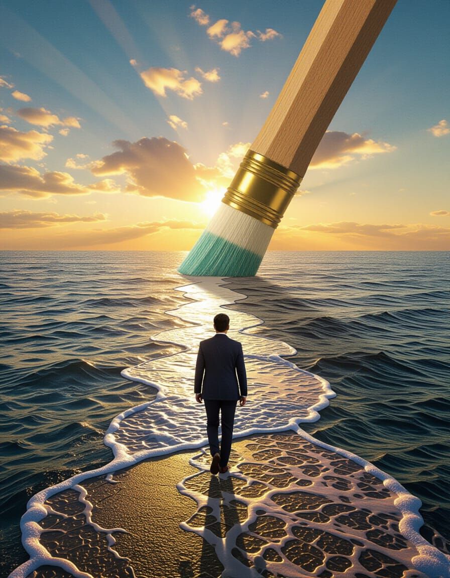 Eraser Creates Land Bridge Across Ocean in Splash Art