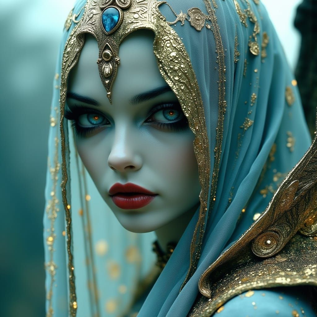 Ethereal Angel of Mourning in Cyberpunk Gothic Style