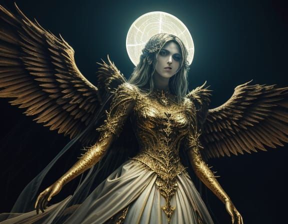 Angelic Figure Trapped in Sinful Web, Hyperrealistic CG Art