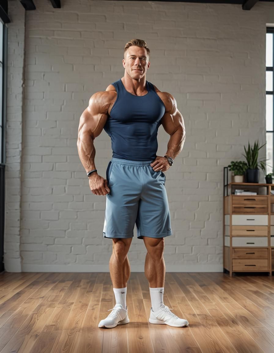 Muscular Bodybuilder Posing with Impressive Muscle Definitio...