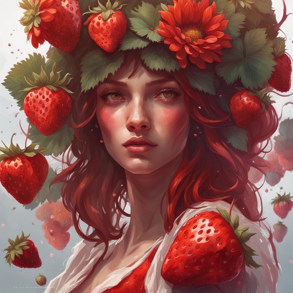 Hyperdetailed Strawberry and Flower Portrait in 8k