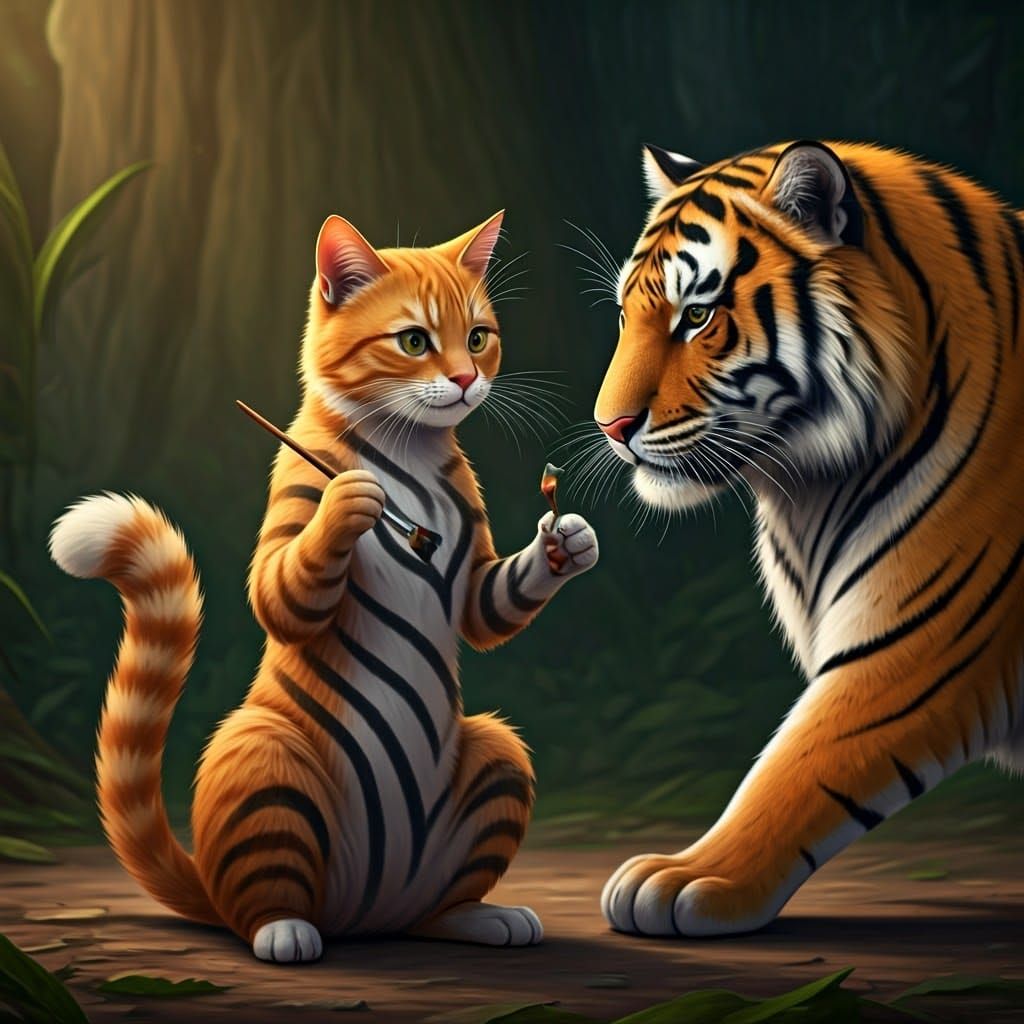 Whimsical Feline Disguise in Tiger-Inspired Art
