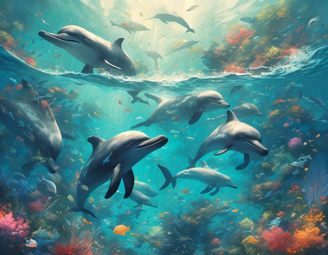 Dolphins Swimming in Ocean: AI-Generated Image
