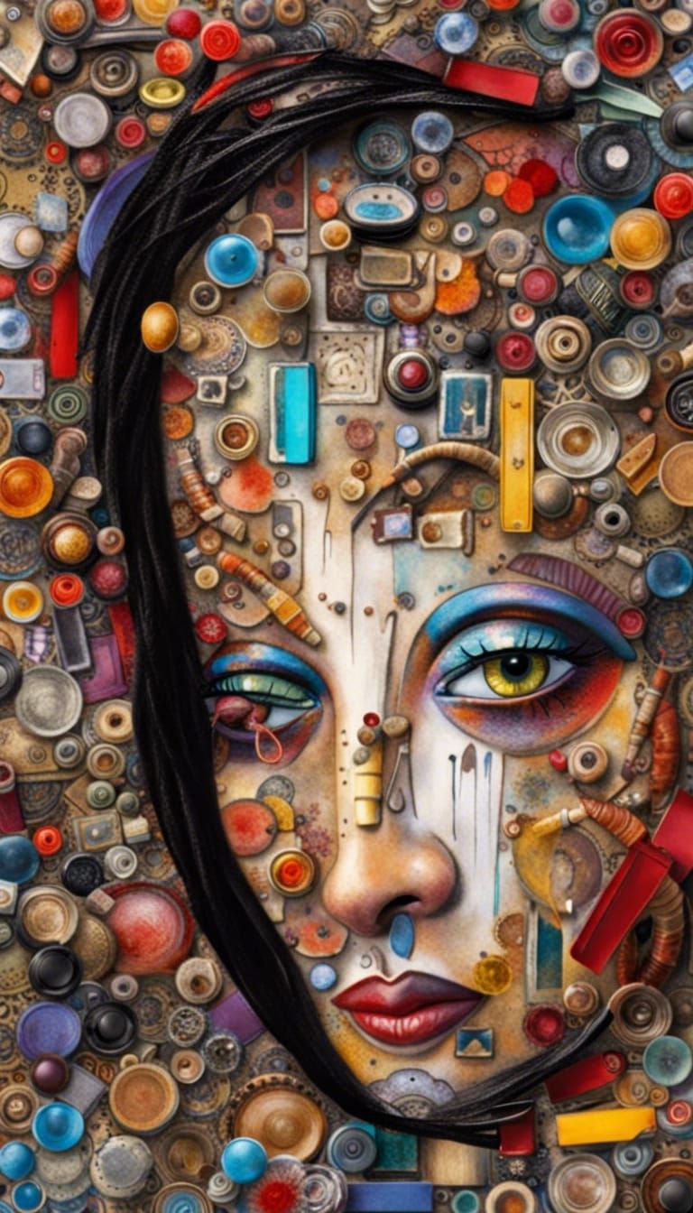 Assemblage Art Portrait Using Recycled Materials